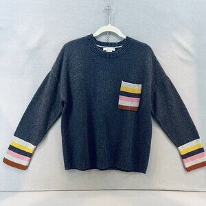 Boden Women US 12 Gray Sweater With‎ Colorful Front Pocket Stripe Wool Cashmere